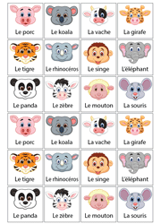 Jeu de mémoire à imprimer pour apprendre les noms des animaux