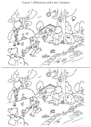 Jeu gratuit des 7 erreurs à imprimer avec réponses, les enfants au jardin