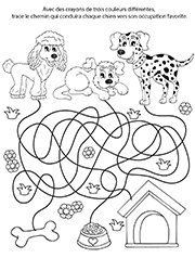 Jeu de labyrinthe gratuit à imprimer, les chiens