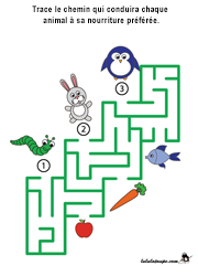 Jeu de labyrinthe gratuit à imprimer, les animaux et leur nourriture