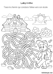 Jeu de labyrinthe, l'écolier sur le chemin de l'école