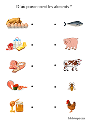 Exercice ludique pour classes de maternelle, d'où proviennent les aliments