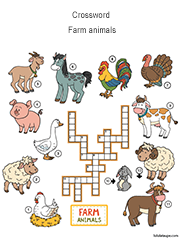 Mots croisés en anglais, les animaux de la ferme