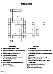 Grille de mots croisés à imprimer, CE2, CM1, thème le corps humain
