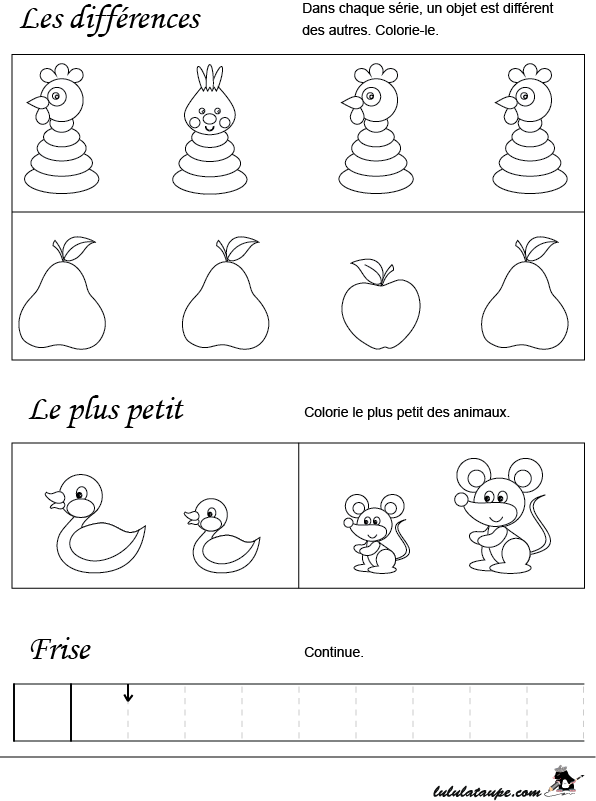 Exercice éducatif à imprimer, petite et moyenne section de maternelle 