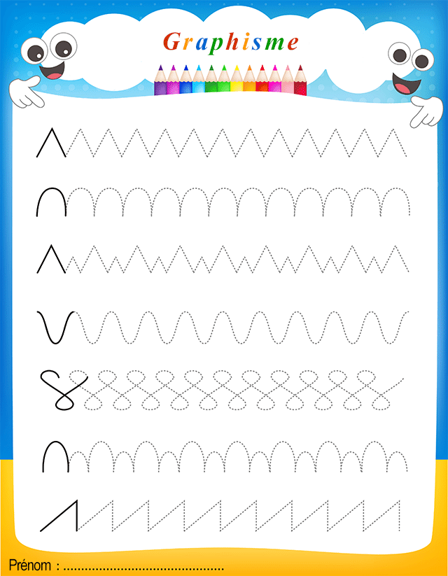 Fiche de graphisme, ponts, vagues, boucles, traits obliques