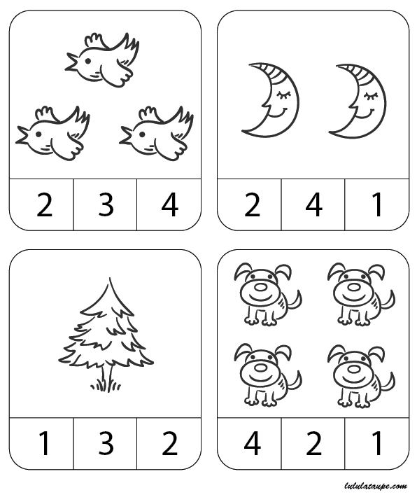 Initiation aux mathématiques, les chiffres de 1 à 4