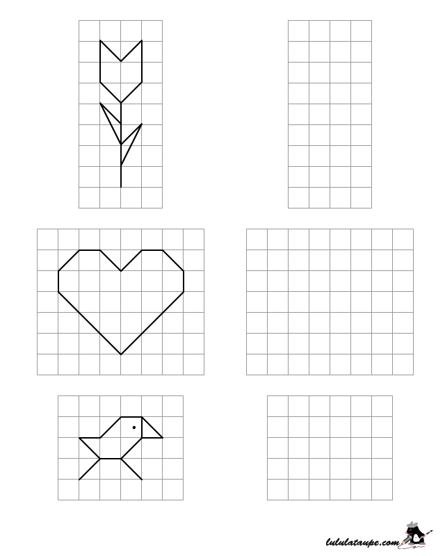 Dessins simples à reproduire sur quadrillage, CP