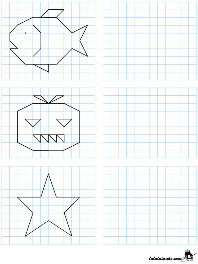 Dessins simples à reproduire sur quadrillage, CP