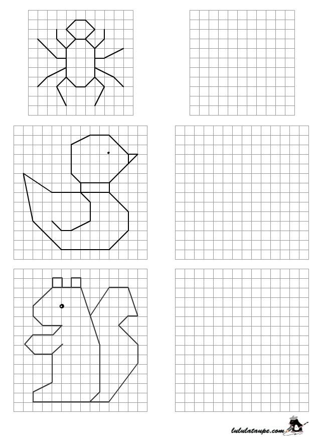 Dessins simples à reproduire sur quadrillage, CP