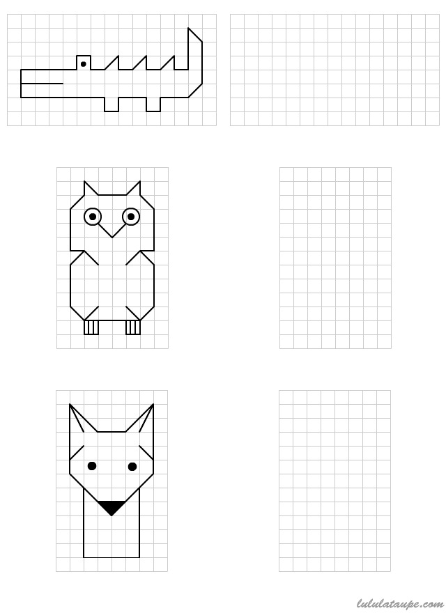 Dessins simples à reproduire sur quadrillage, CE1