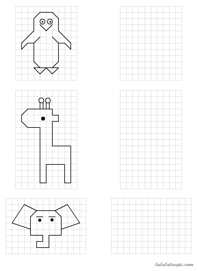 Dessins simples à reproduire sur quadrillage, CE1