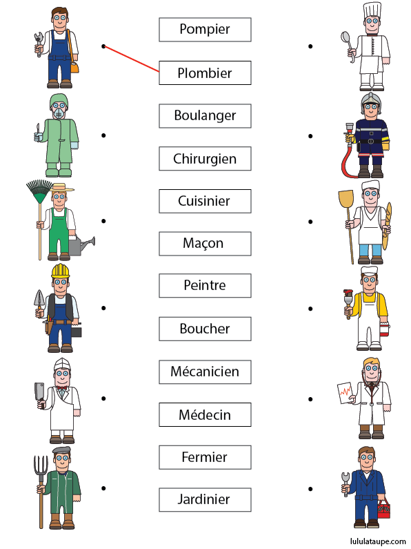 Exercice gratuit pour enfants de 7 ans et plus, les professions