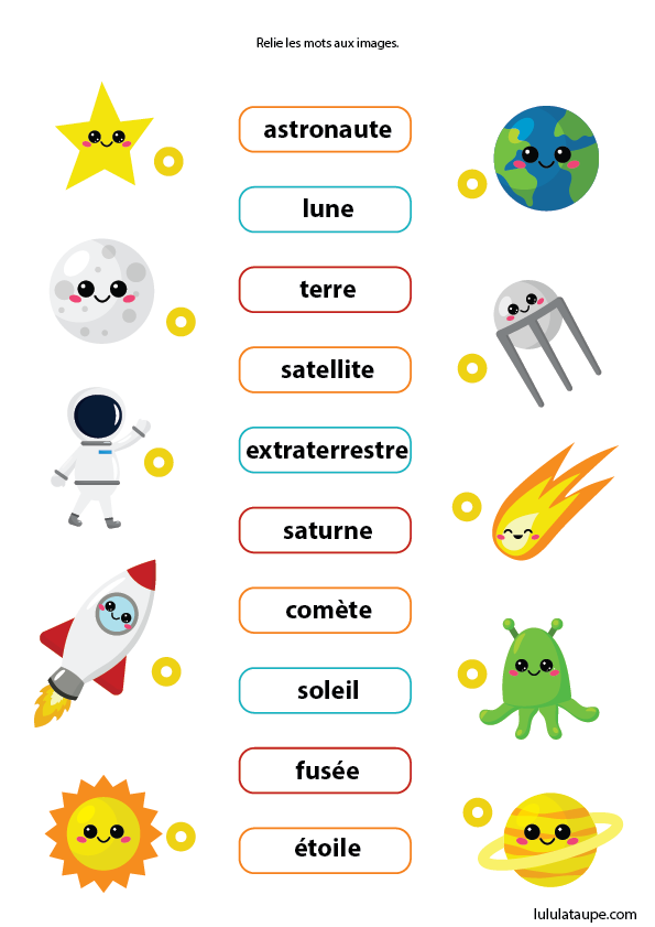 Exercice à imprimer sur le thème de l'espace