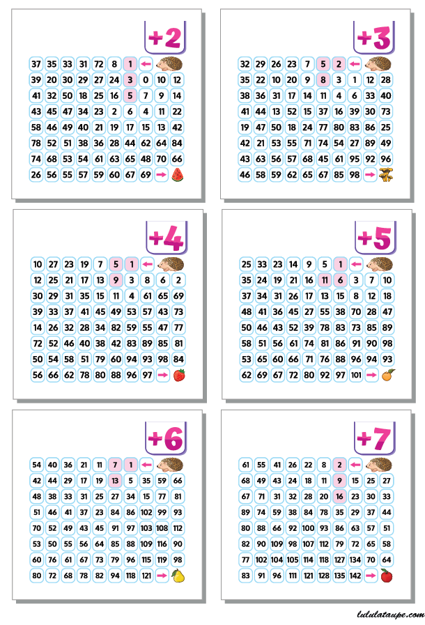 Jeux de mathématiques à imprimer, labyrinthes d'additions