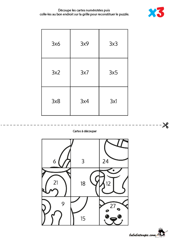Exercice ludique pour apprendre la table de multiplication par 3