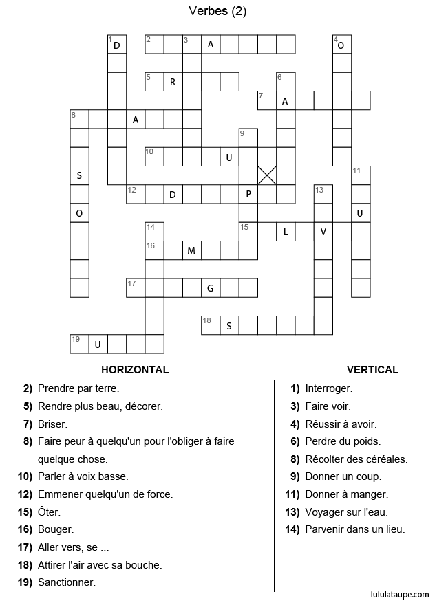 Mots croisés gratuits pour enfants vocabulaire les verbes