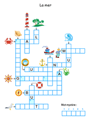 Mots fléchés en images classe CP, CE1, CE2, la mer