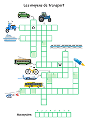 Mots fléchés en images classe CP, CE1,les moyens de transport
