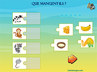 Jeu gratuit en ligne, retrouver la nourriture de chaque animal